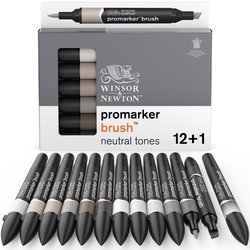 Winsor & Newton Promarker Brush Graphic Drawing Pens 12+1 Neutral Tones